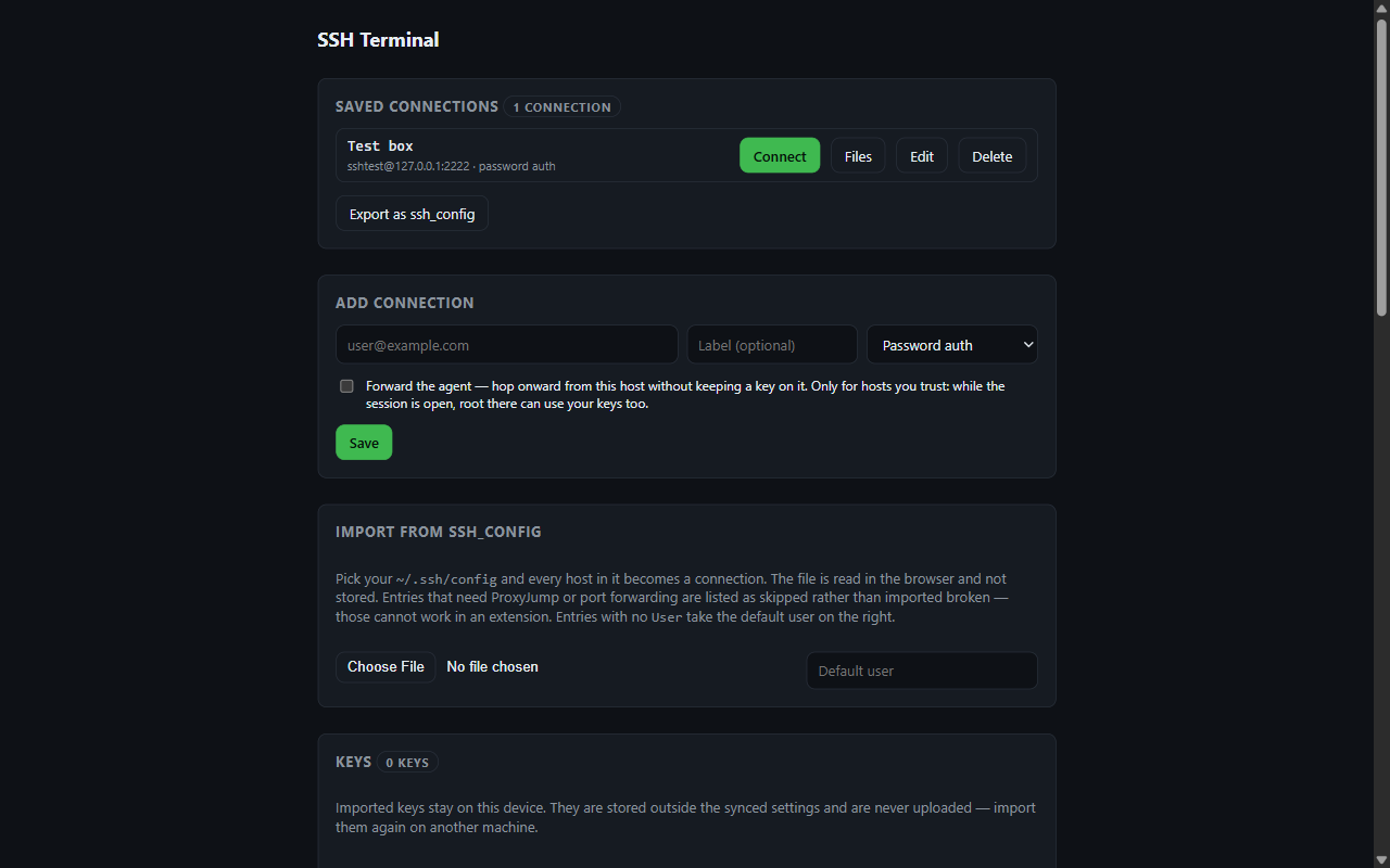 The connection manager with a saved profile