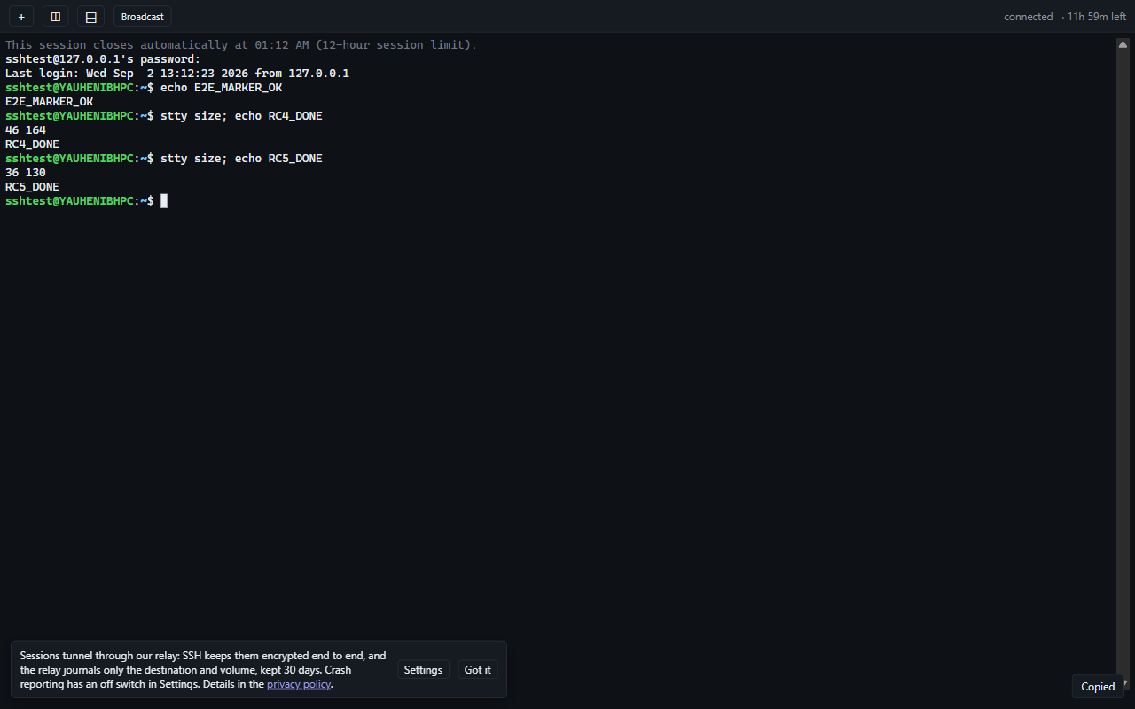 A terminal session running a command, resized